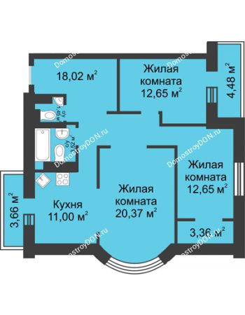 3 комнатная квартира 91,61 м² - ЖК Петровская Крепость
