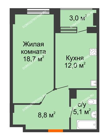 1 комнатная квартира 46,1 м² в ЖК Квартет, дом № 3