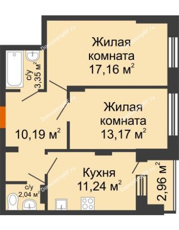 2 комнатная квартира 58,9 м² в ЖК Суворов-Сити, дом 2 очередь секция 1-5