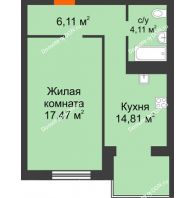 1 комнатная квартира 42,5 м², ЖК Зеленый квартал 2 - планировка
