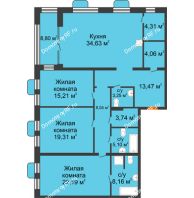 3 комнатная квартира 145,87 м², ЖД Реал - планировка