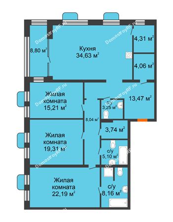 3 комнатная квартира 145,87 м² - ЖД Реал