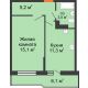1 комнатная квартира 36,9 м² в ЖК SkyPark (Скайпарк), дом Литер 1, корпус 2 - планировка