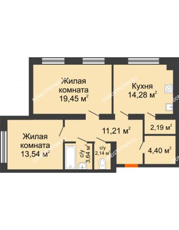 2 комнатная квартира 70,85 м² - Клубный дом На Коммунистической