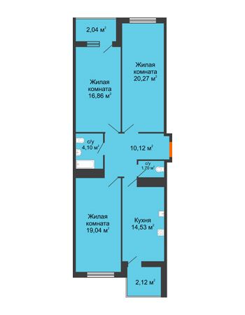 3 комнатная квартира 90,78 м² в ЖК Фамилия, дом Литер 1