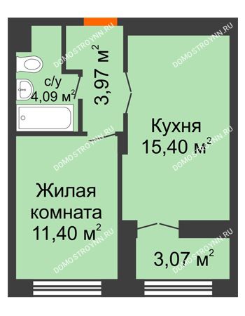 1 комнатная квартира 36,4 м² - ЖК КМ Молодежный, 76