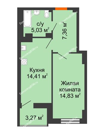 1 комнатная квартира 43,27 м² в ЖК Аврора, дом № 3