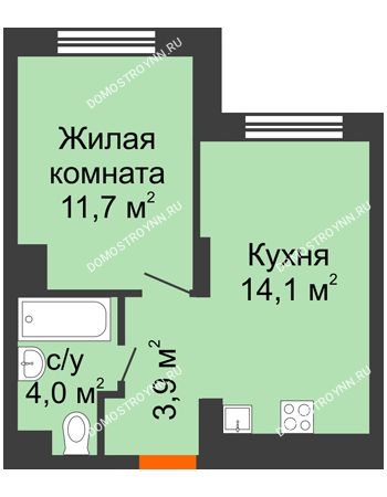 1 комнатная квартира 33,7 м² в ЖК КМ Анкудиновский Парк, дом № 14