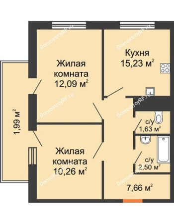 2 комнатная квартира 45,4 м² в ЖК Оникс, дом Литер 4