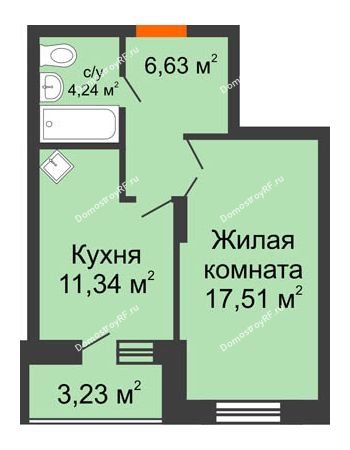 1 комнатная квартира 41,69 м² - ЖК Abrikos (Абрикос)