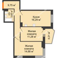 2 комнатная квартира 57,96 м² в ЖК Сердце Ростова 2, дом Литер 1 - планировка