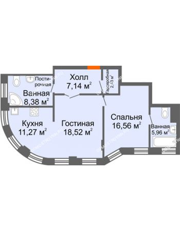 2 комнатная квартира 72,3 м² в ЖК Плотничный, дом № 1