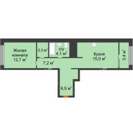 1 комнатная квартира 49,6 м² в Квартал Новин, дом 6 очередь ГП-6 - планировка