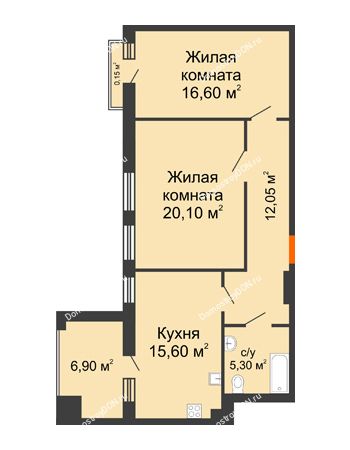 2 комнатная квартира 76,7 м² в ЖК Симфония, дом 3 этап