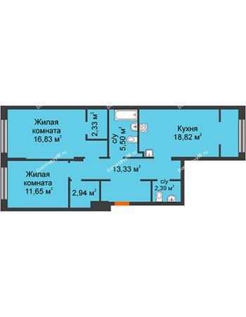 3 комнатная квартира 73,79 м² в ЖК Колумб, дом Сальвадор ГП-4