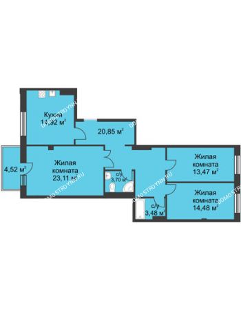 3 комнатная квартира 98,1 м² в ЖК Премиум, дом №1