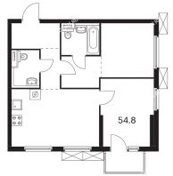 2 комнатная квартира 54,8 м² в ЖК Савин парк, дом корпус 5 - планировка