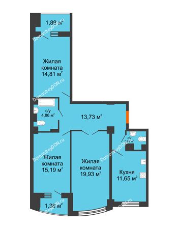 3 комнатная квартира 88,68 м² в ЖК Университетский 137, дом Секция С1