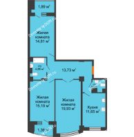 3 комнатная квартира 88,68 м² в ЖК Университетский 137, дом Секция С1 - планировка