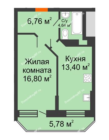 1 комнатная квартира 44,49 м² в ЖК Россинский парк, дом Литер 1