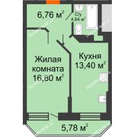 1 комнатная квартира 44,49 м² в ЖК Россинский парк, дом Литер 1 - планировка