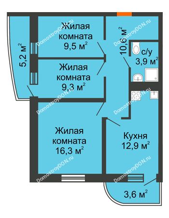 3 комнатная квартира 66,5 м² в ЖК Звезда Столицы, дом Литер 8