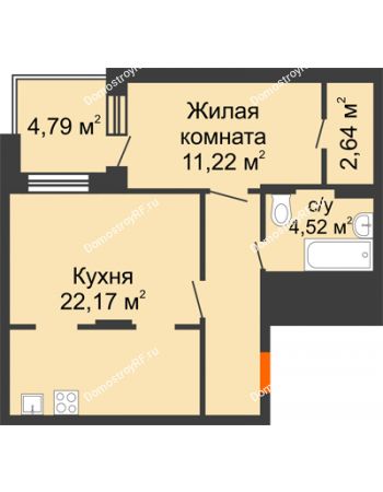 2 комнатная квартира 51,46 м² - ЖД Кислород