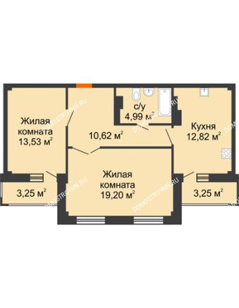 2 комнатная квартира 64,41 м² - ЖК Семейный
