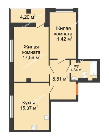 2 комнатная квартира 60,4 м² - ЖК Дом на 14-й Линии