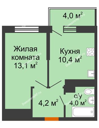 1 комнатная квартира 32,9 м² в ЖК Отражение, дом Литер 2.2