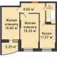 2 комнатная квартира 63,44 м² в ЖК Россинский парк, дом Литер 1 - планировка