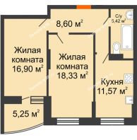 2 комнатная квартира 63,44 м² в ЖК Россинский парк, дом Литер 1 - планировка