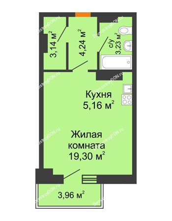 Студия 37,13 м² в ЖК Сокол на Оганова, дом Литер 1