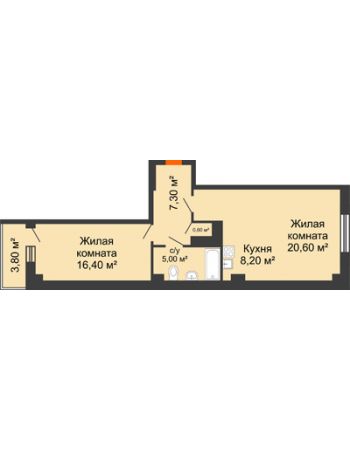 2 комнатная квартира 59,08 м² в ЖК Сокол Градъ, дом Литер 3 (6)