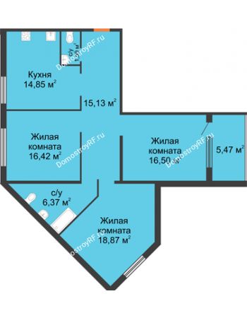 3 комнатная квартира 89,73 м² в ЖК Квартет, дом ГП-227