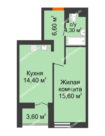 1 комнатная квартира 42,7 м² в ЖК КМ Анкудиновский Парк, дом № 15