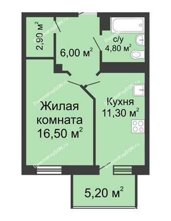 1 комнатная квартира 46,7 м² - ЖК Нахичевань