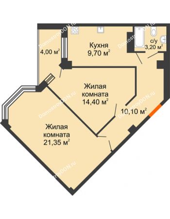 2 комнатная квартира 62,75 м² в ЖК Донские Просторы, дом Позиция 1