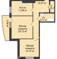 2 комнатная квартира 75 м² в ЖК Тихий Дон, дом № 3 - планировка