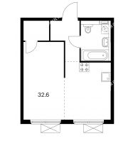 1 комнатная квартира 32,6 м² в ЖК Савин парк, дом корпус 1 - планировка