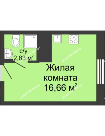 Студия 19,49 м² в ЖК Красная поляна, дом № 6