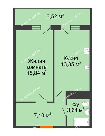 1 комнатная квартира 43,45 м² в ЖК Фамилия, дом Литер 1