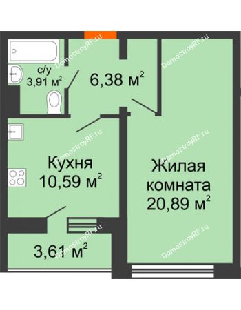 1 комнатная квартира 43,57 м² - Жилой дом: №23 в мкр. Победа