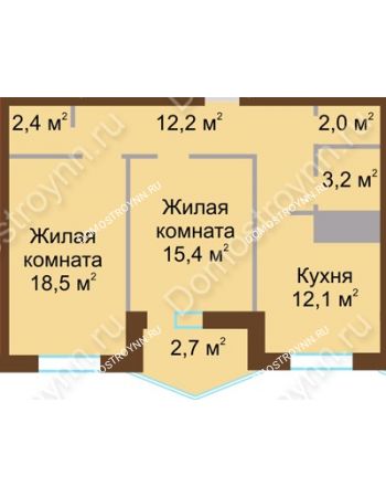 2 комнатная квартира 68,5 м² в ЖК Монолит, дом № 89, корп. 1, 2