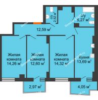 3 комнатная квартира 76,77 м² в ЖК Город у реки, дом Литер 7 - планировка
