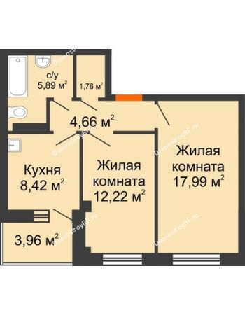 2 комнатная квартира 52,92 м² - Жилой дом в 7 мкрн.г.Сосновоборск