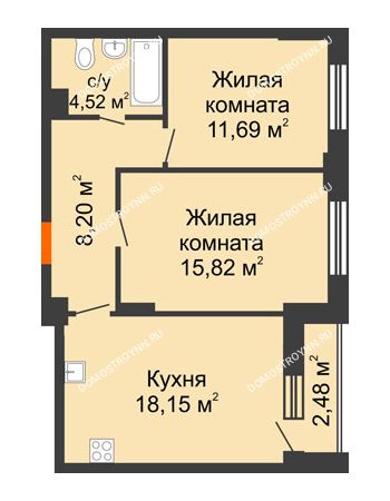 2 комнатная квартира 59,62 м² - ЖК КМ Флагман