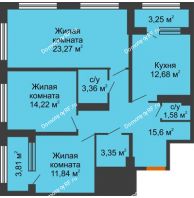 3 комнатная квартира 89,44 м², ЖК Гран-При - планировка