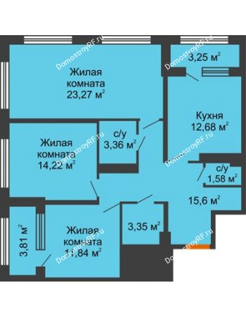 3 комнатная квартира 89,44 м² - ЖК Гран-При