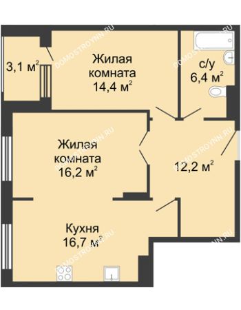 2 комнатная квартира 67,45 м² в ЖК Сердце Нижнего, дом № 35